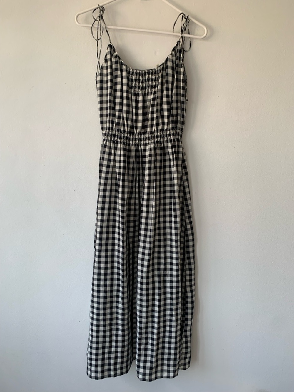 NWT Doen Leslie Linen Tie Strap A Line Midi Dress Marilyn Gingham Black White - Picture 6 of 15